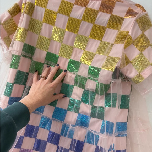 QUEEN OF SPARKLES Pink and Multicolor Checkered Dress - Picture 3 of 3